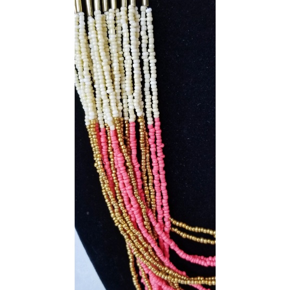 New Pink Cream Gold Tone Seed Bead Necklace - Picture 2 of 3